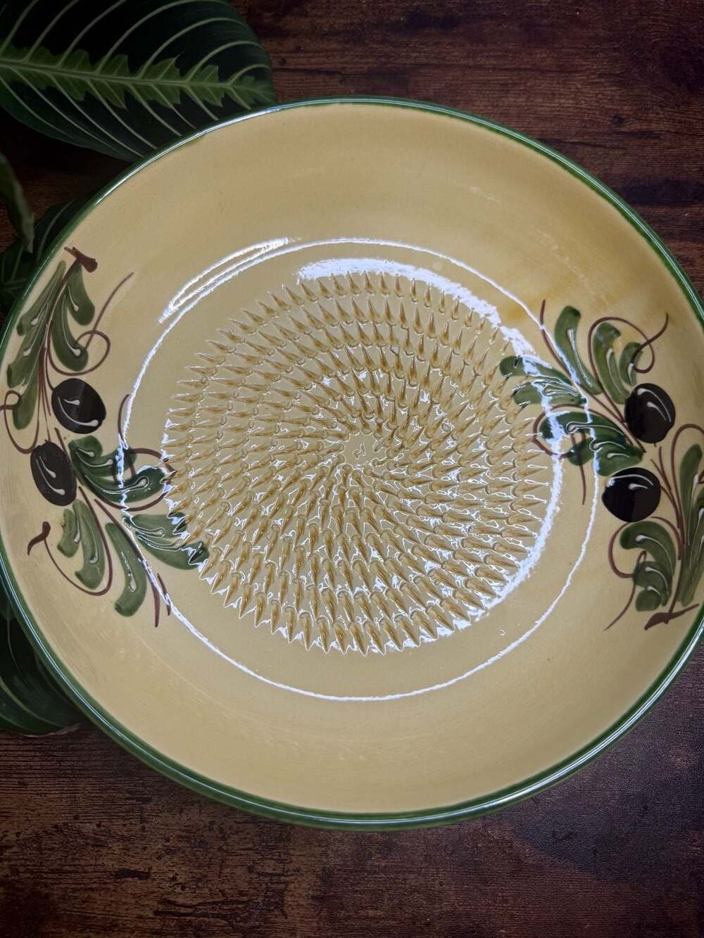 Ceramica De España Large Ceramic Garlic Grater Rasp Bowl Classic Olive Pattern - Picture 2 of 7